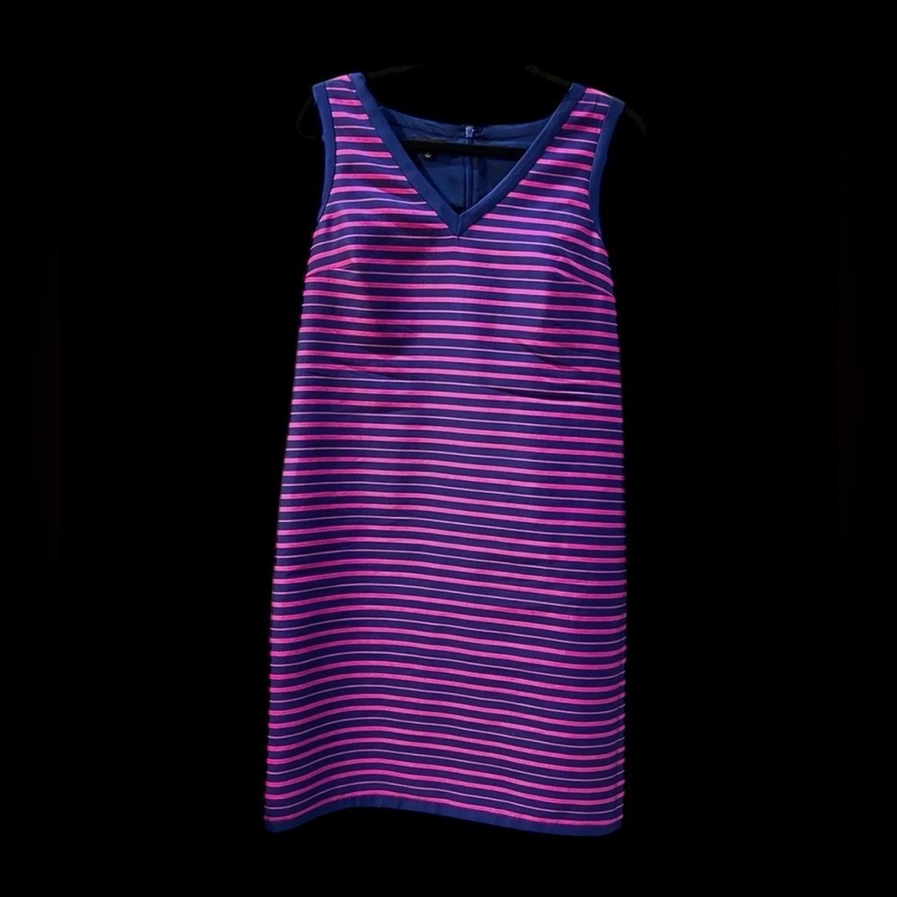 Talbots Size 6 V neck sleeveless cotton/silk blend dress, pink and navy stripes